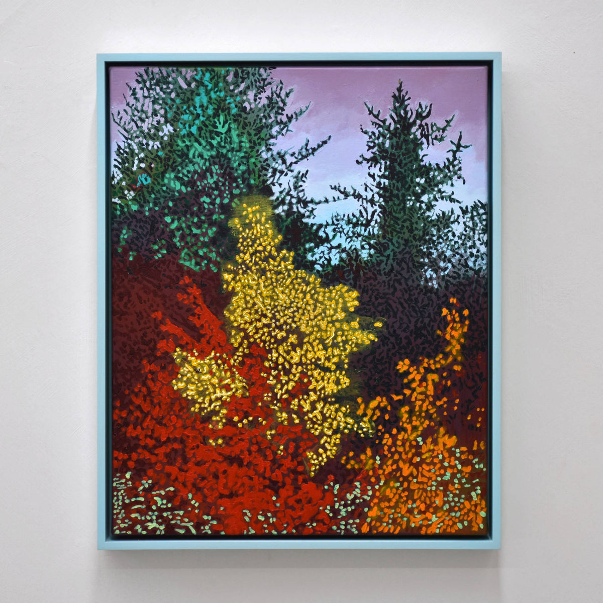 Bouquet sauvage est l’un des plus beaux tableaux de Josiane Lanthier ayant été présenté dans le cadre d’un solo chez Champagne & Paradis. Encadrement en frêne bleu pâle par François Simard.