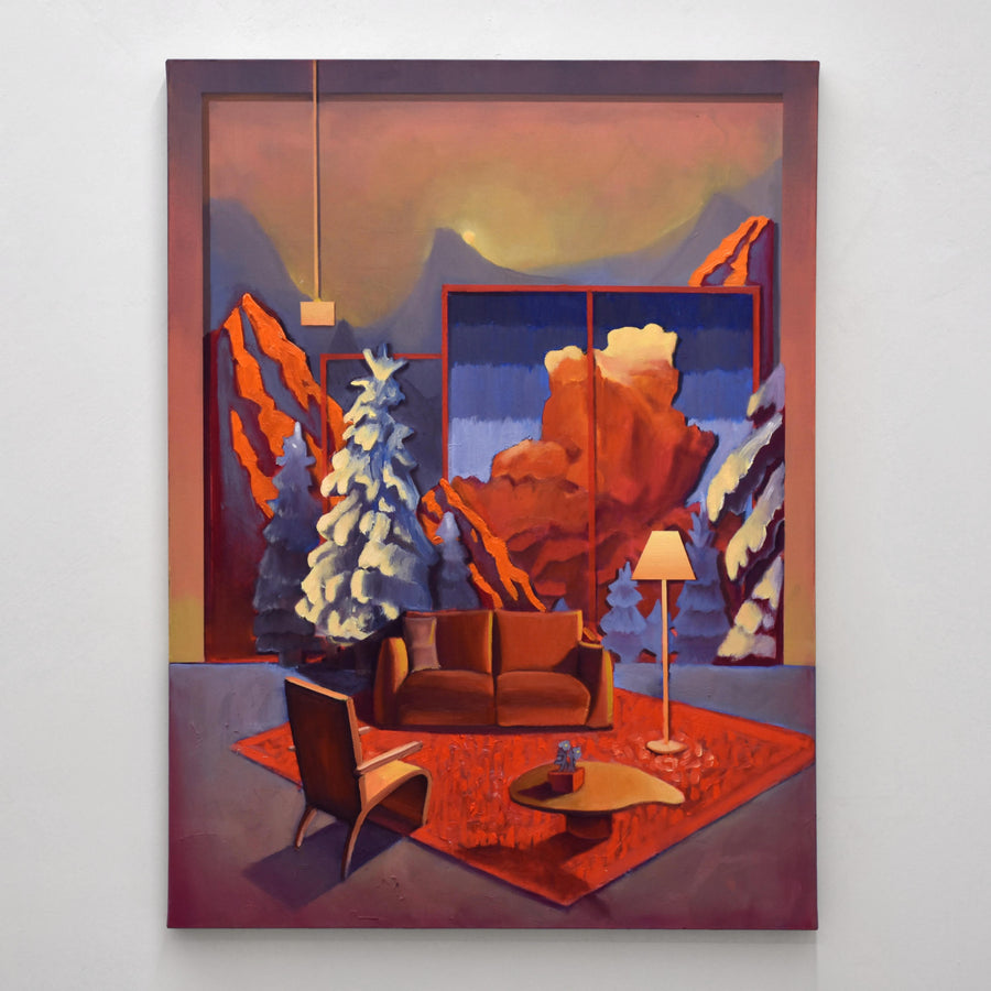 Brume, huile sur toile, 30” x 40”, 2025, par Charles Paradis. Œuvre présentée dans le cadre de son exposition solo à la galerie Champagne et Paradis. Collection privée.