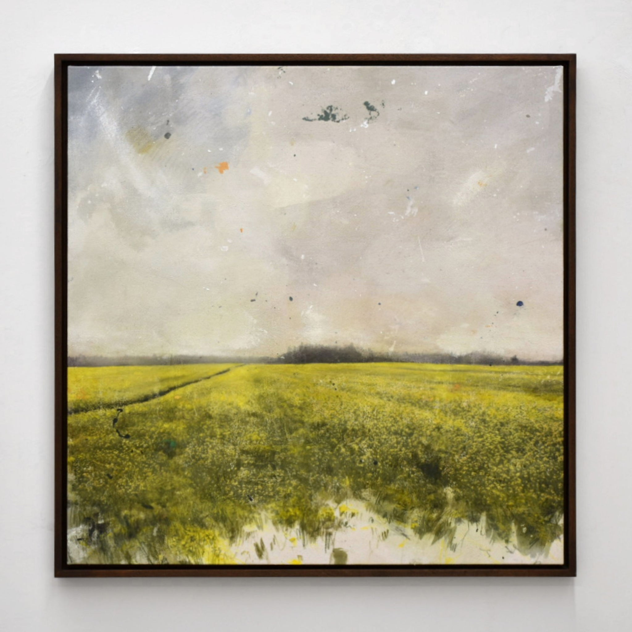 Un champ de canola en fleurs, format carré de Chloé Giroux-Bertrand, encadrement en noyer par Atelier 27 x 27