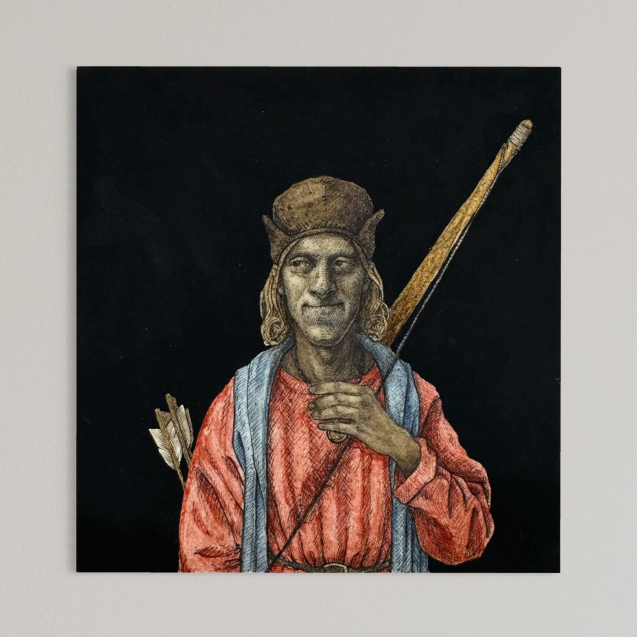 Encre et gouache sur papier Stonehenge Aqua hotpress 100 % coton, œuvre unique réalisée par Émile Brunet et présentée à Kamouraska, chez Champagne & Paradis