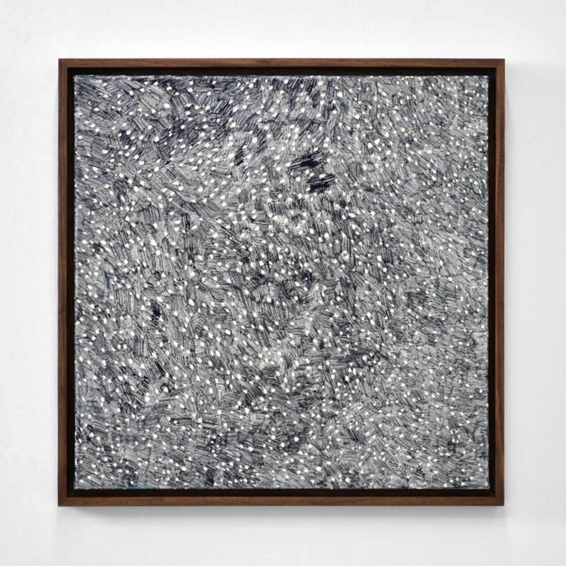 Constellation de Karine Locatelli, motif abstrait des étoiles dans le ciel, flocons de neige, cadre en noyer