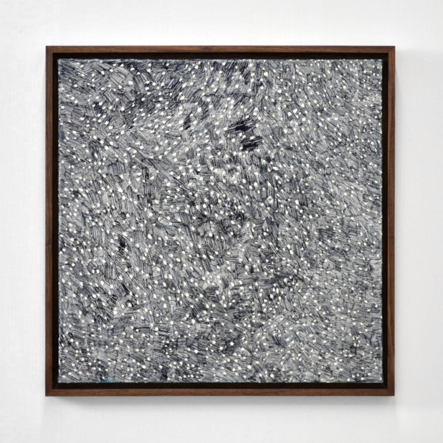 Constellation de Karine Locatelli, motif abstrait des étoiles dans le ciel, flocons de neige, cadre en noyer