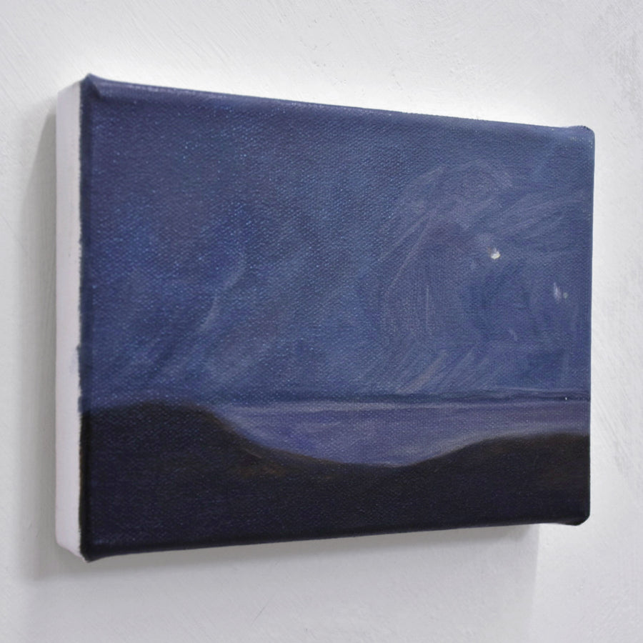 Nocturne marine à l’huile sur toile par Vanessa Locatelli. Un petit format horizontal.