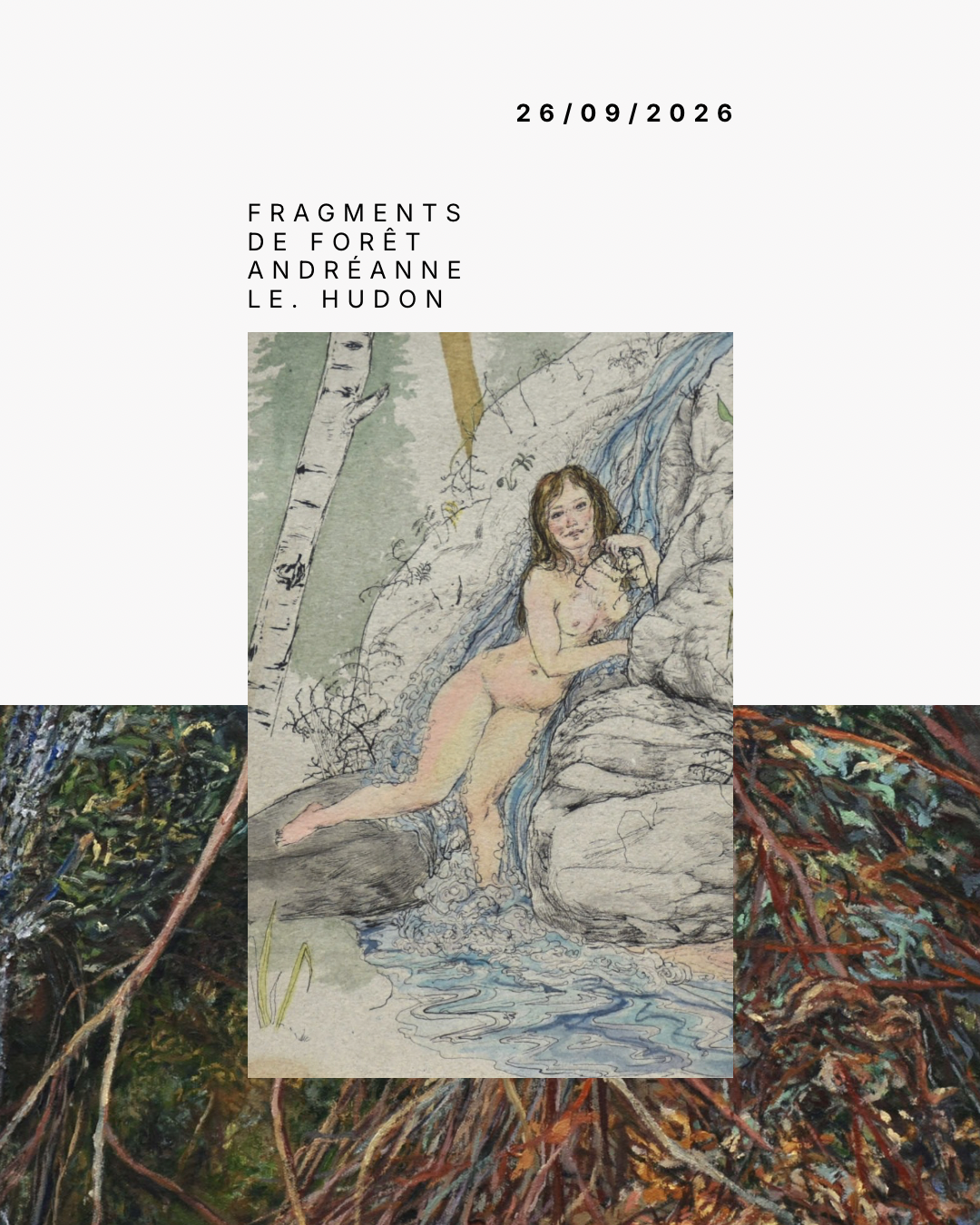 Viduel de l’exposition « Fragments de forêt » d’Andréanne Le. Hudon, à voir à Kamouraska du 26 septembre au 12 octobre 2026.