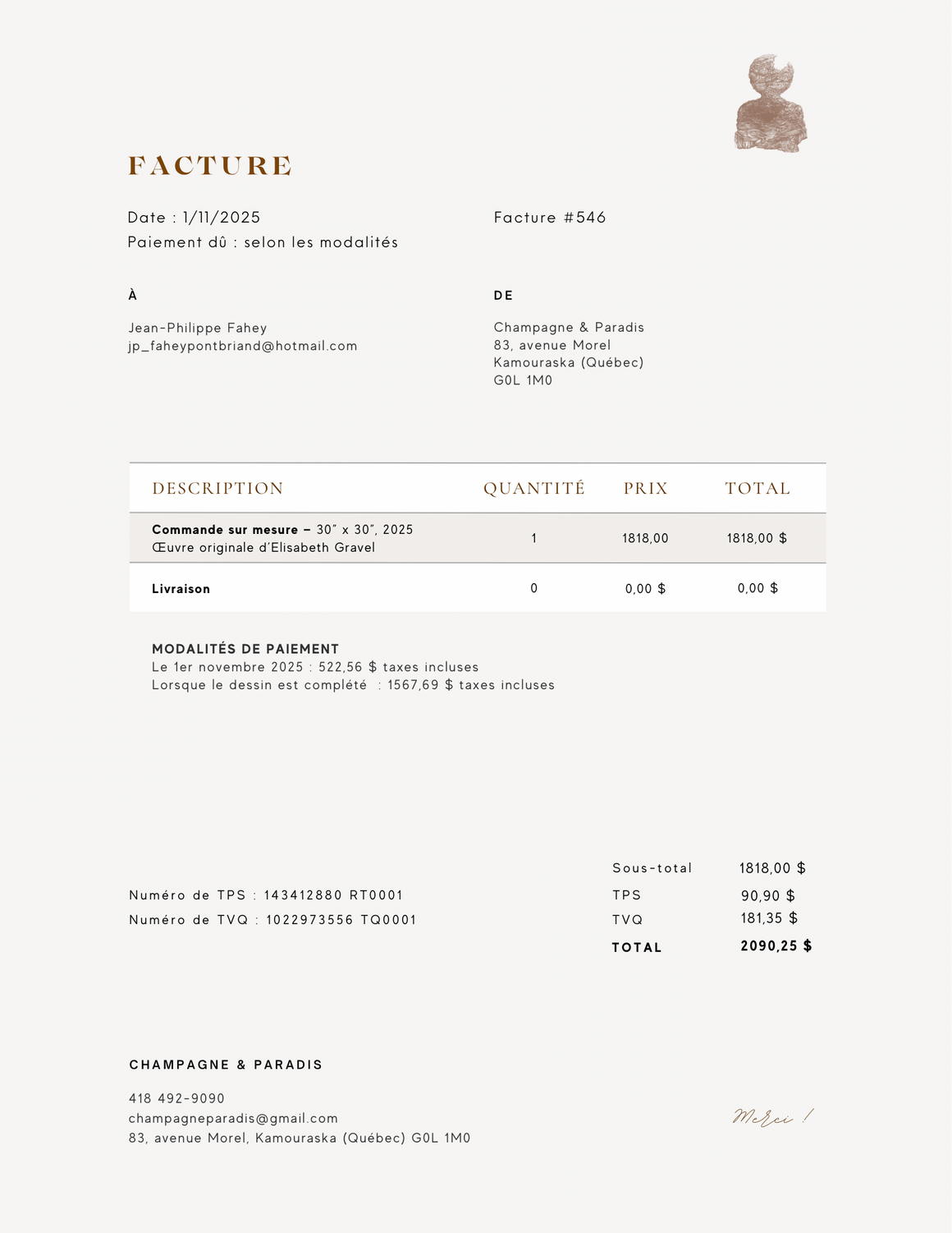 Facture 546 - Paiement 2/2