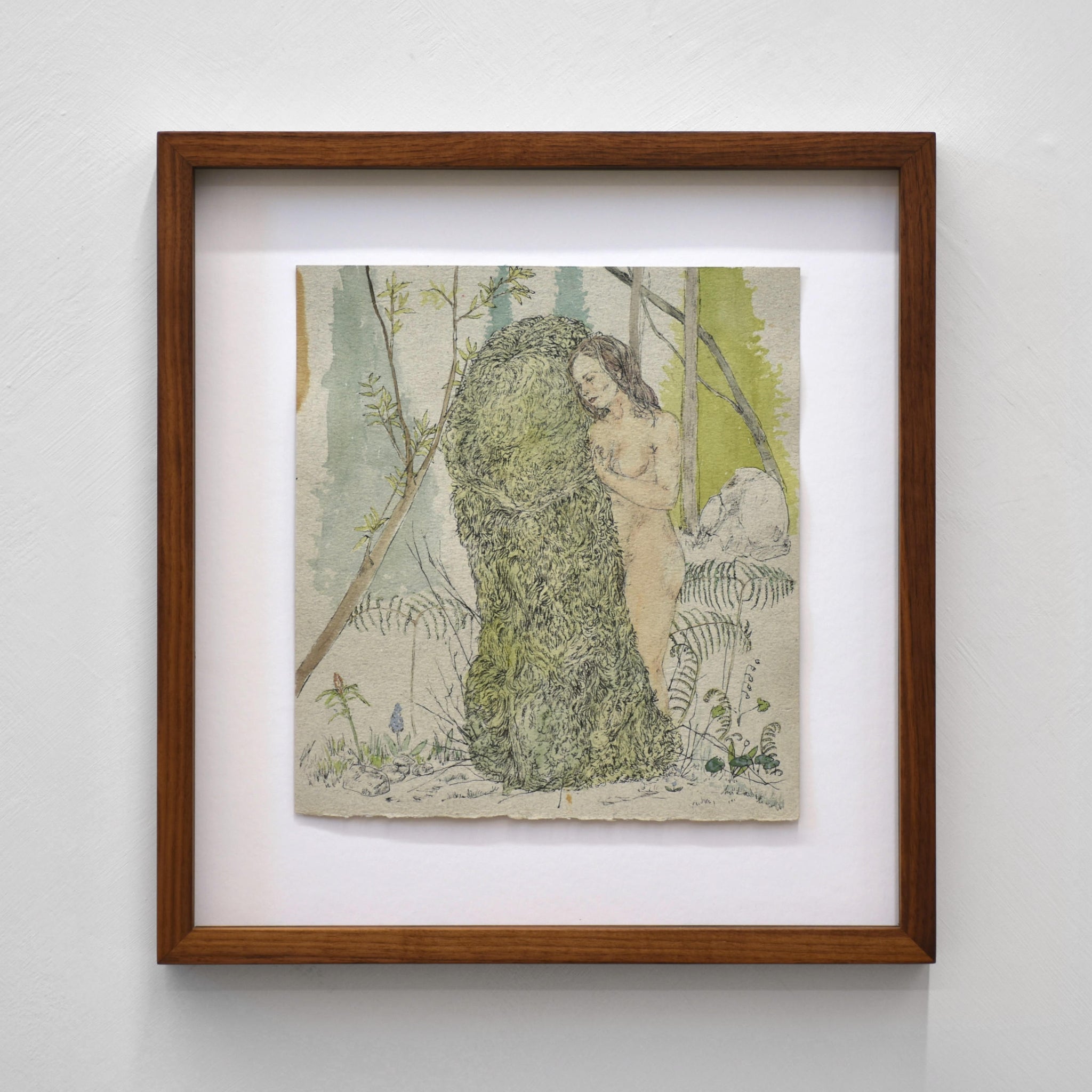 Encre et aquarelle sur papier d’Andréanne Le. Hudon. Un hommage à Courbet. Illustration d’une femme en forêt.