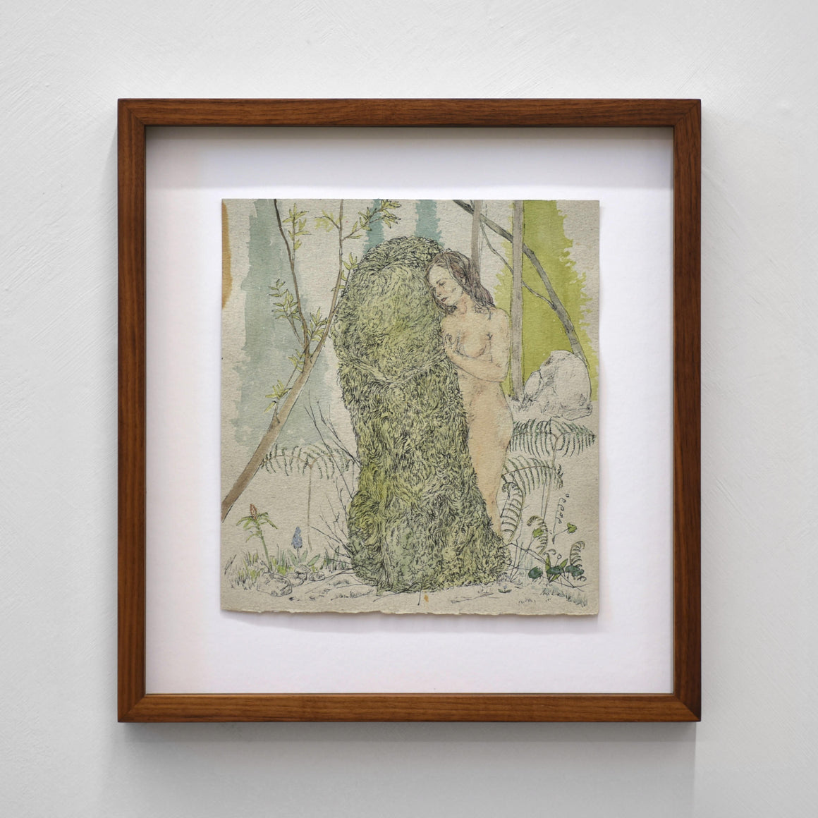 Encre et aquarelle sur papier d’Andréanne Le. Hudon. Un hommage à Courbet. Illustration d’une femme en forêt.