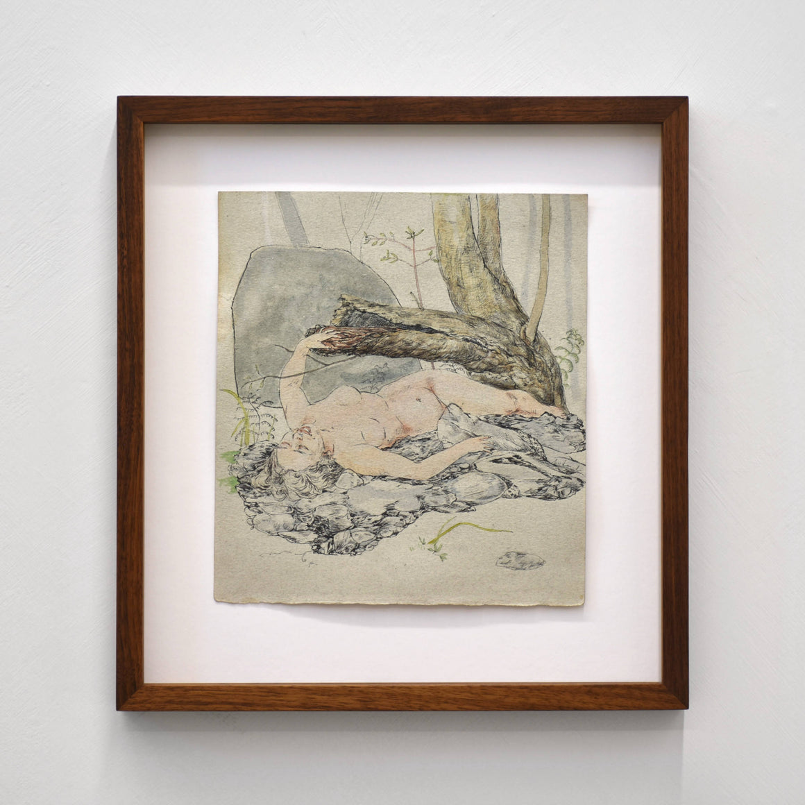 Hommage à Courbet par Andréanne Le. Hudon. Encre et aquarelle sur papier. Illustration d’une femme en forêt.