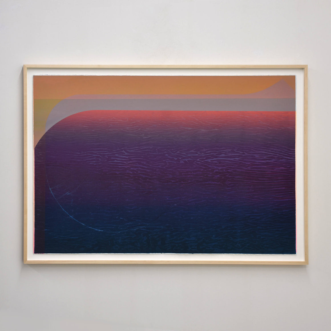 La tournure des événements, par Jason Cantoro. Grand format dramatique, crépuscule rouge sur mer pourpre.