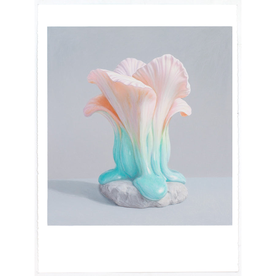 De la série O.V.M. (Organisme Vivant Modifié) de Pierre Durette, voici l’une des fleurs fondantes réalisées aux crayons de couleur sur papier Stonehenge.