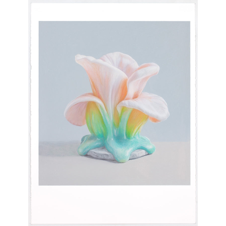 De la série O.V.M. (Organisme Vivant Modifié) de Pierre Durette, voici l’une des fleurs fondantes réalisées aux crayons de couleur sur papier Stonehenge.