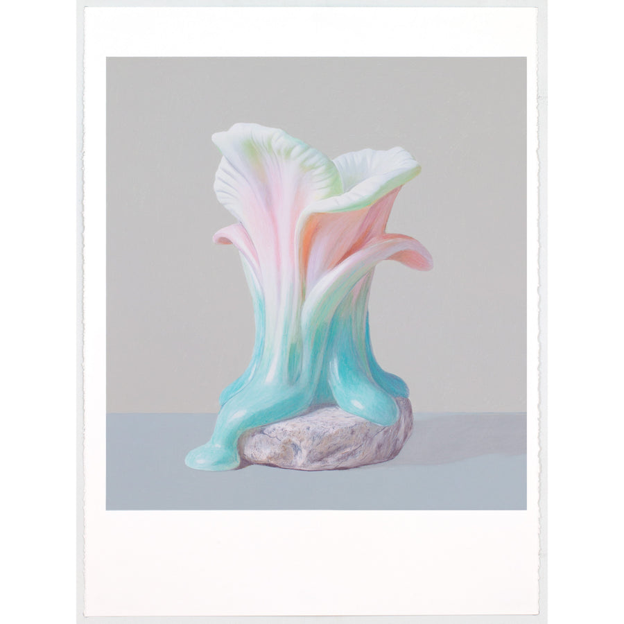 De la série O.V.M. (Organisme Vivant Modifié) de Pierre Durette, voici l’une des fleurs fondantes réalisées aux crayons de couleur sur papier Stonehenge.