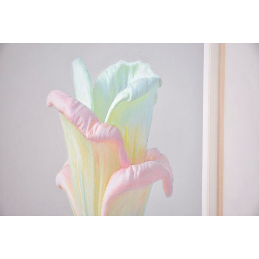 « O.V.M. 13 » est un dessin unique réalisé aux crayons de couleur par l’artiste en arts visuels Pierre Durette. Encadrement en érable naturel.