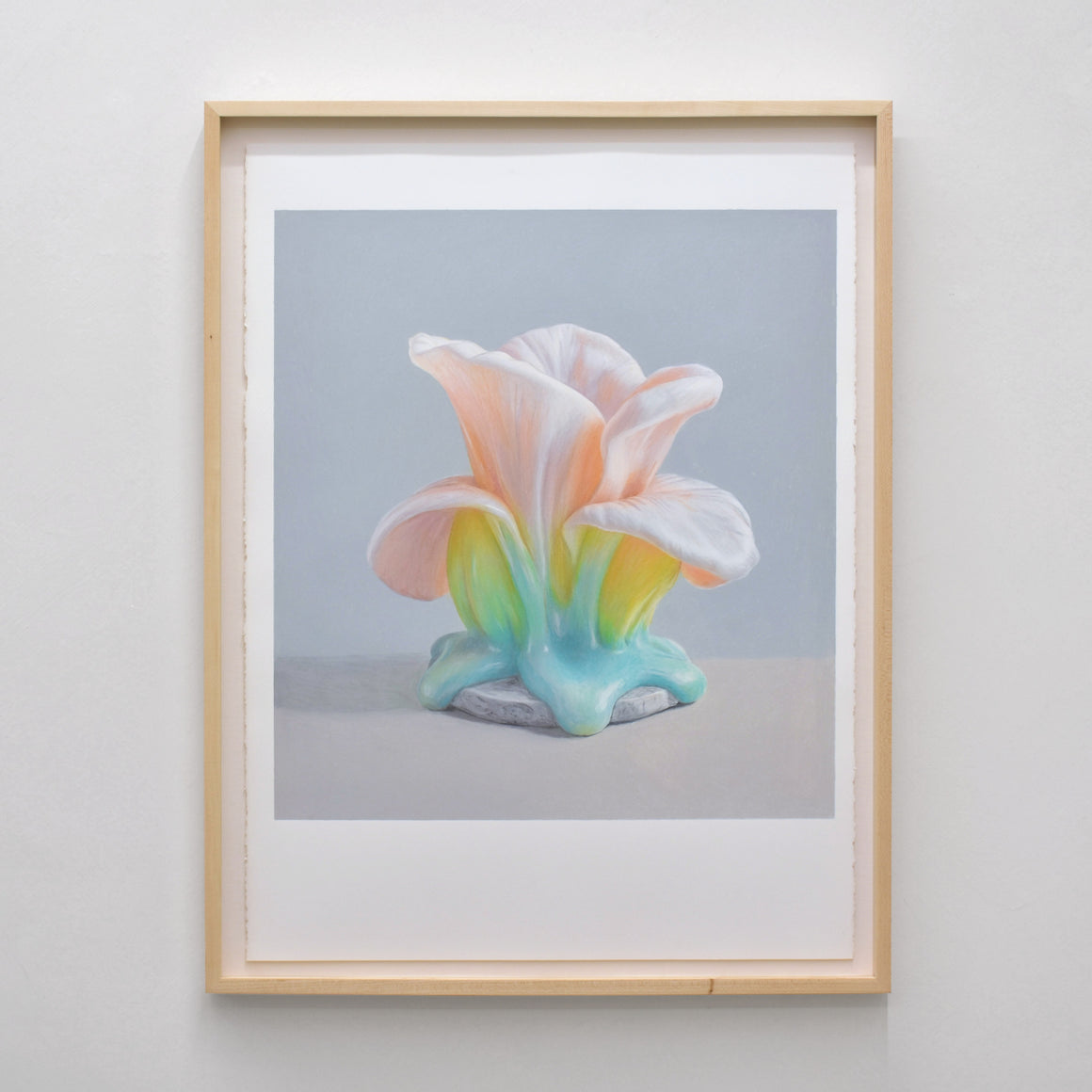De la série O.V.M. (Organisme Vivant Modifié) de Pierre Durette, voici l’une des fleurs fondantes réalisées aux crayons de couleur sur papier Stonehenge.