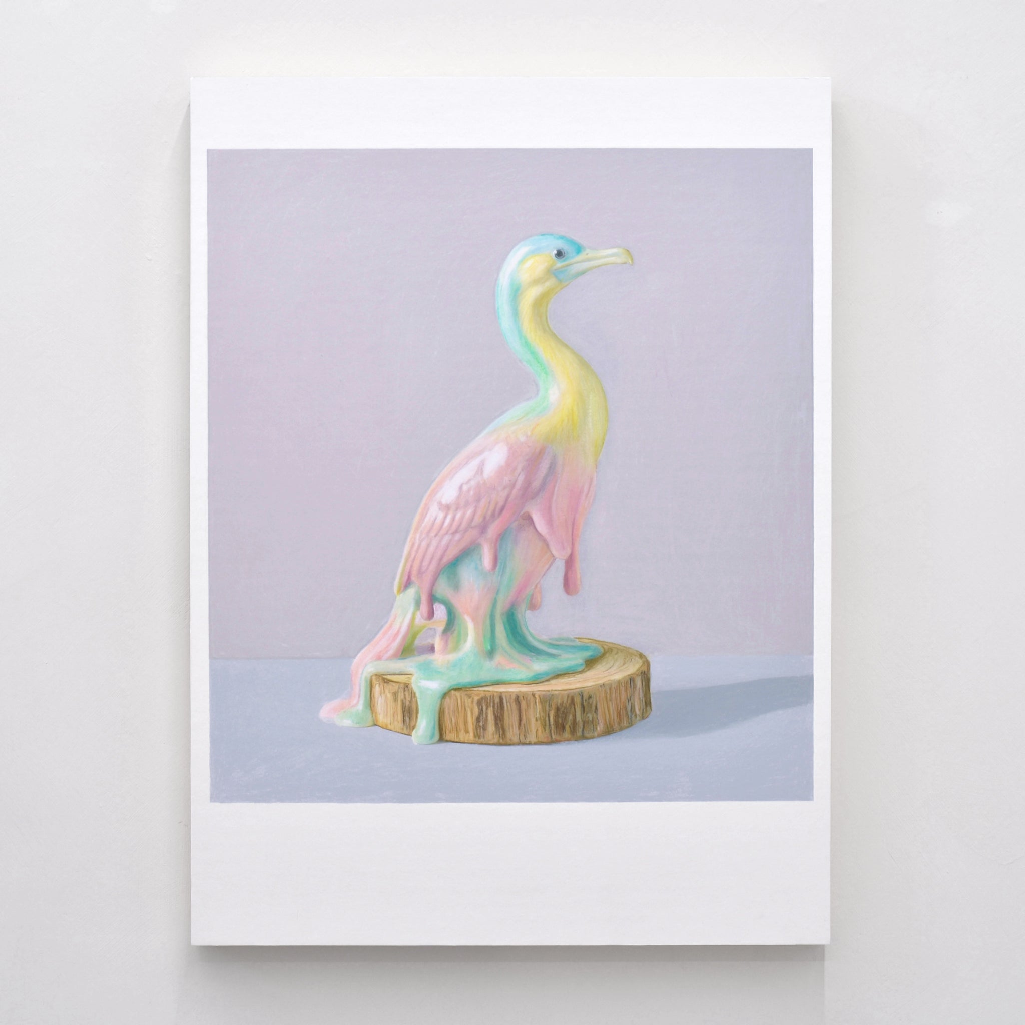 De l’exposition « Marérage » de Pierre Durette, voici un cormoran réalisé aux crayons de couleur sur papier Stonehenge marouflé sur bois.