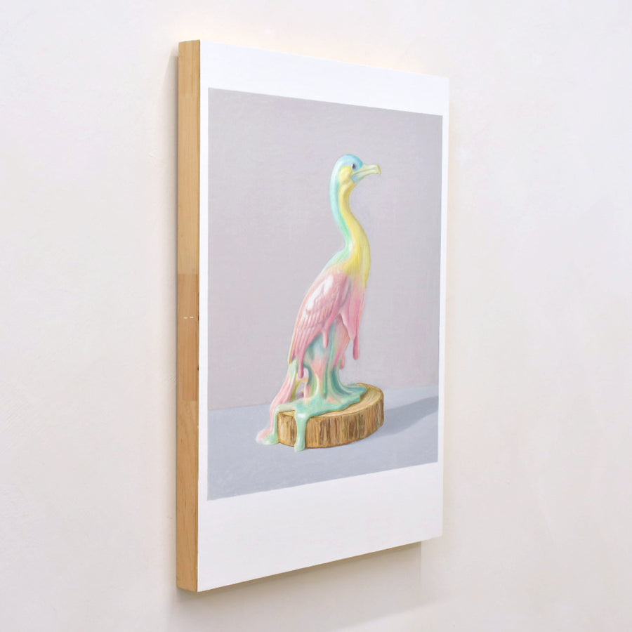 De l’exposition « Marérage » de Pierre Durette, voici un cormoran réalisé aux crayons de couleur sur papier Stonehenge marouflé sur bois.
