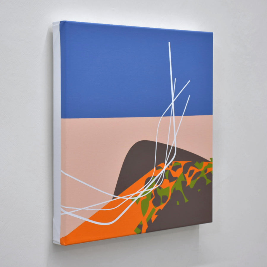 Paysage fragile n° 15 de Philippe Poullaouec-Gonidec, une acrylique sur toile représentant un paysage minimaliste coloré.