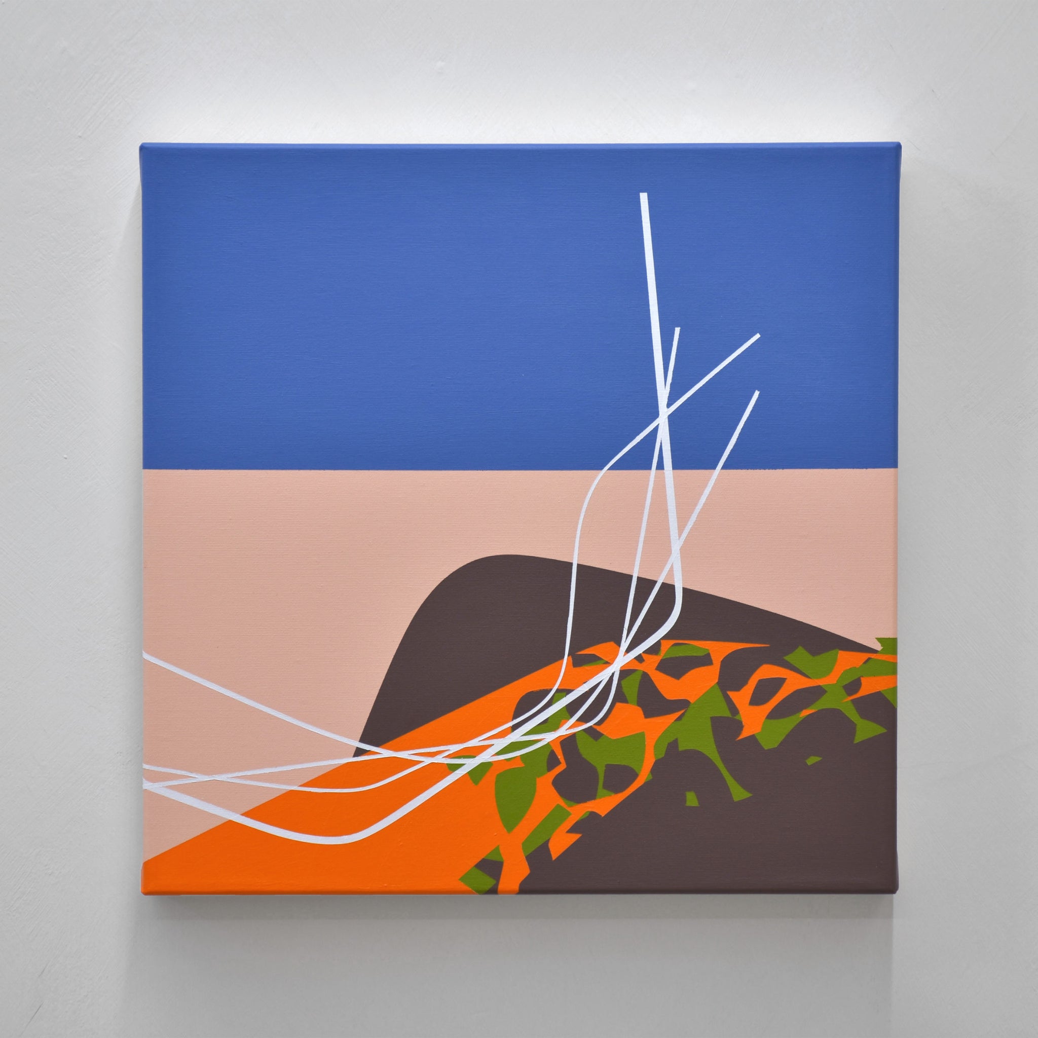 Paysage fragile n° 15 de Philippe Poullaouec-Gonidec, une acrylique sur toile représentant un paysage minimaliste coloré.