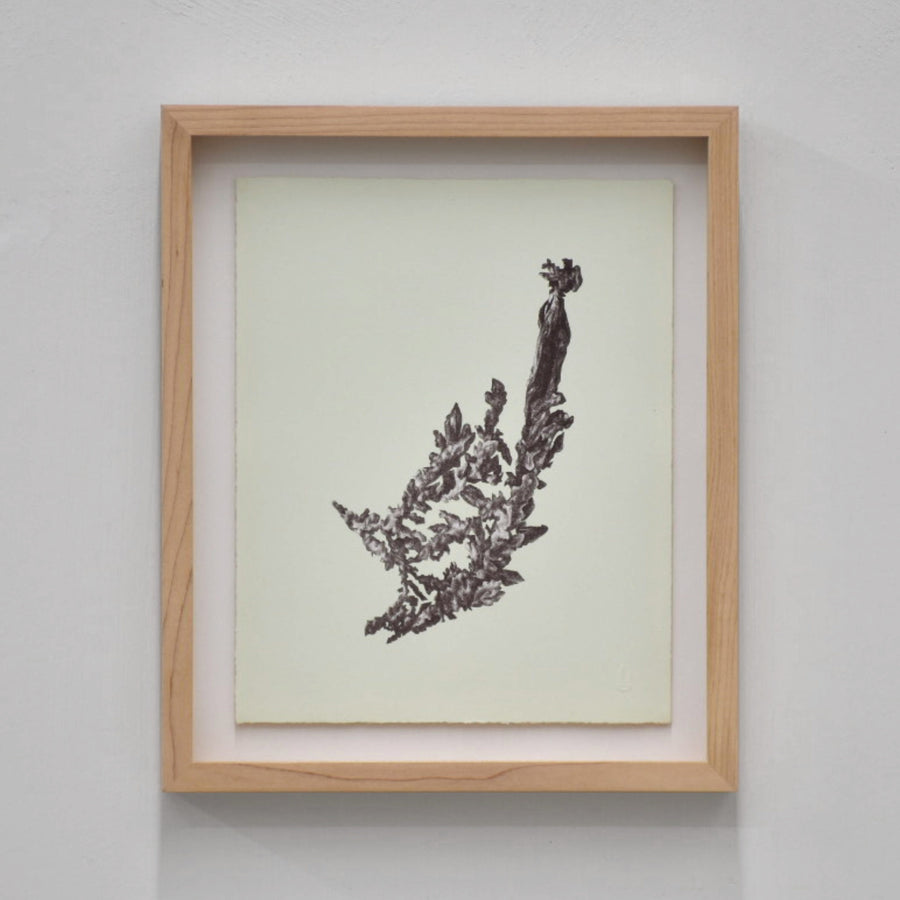 Cuivre natif I/III, par Julie Bellavance. Lithographie d’un cuivre natif en noir sur fond vert. Tirage limité, cadre en érable.