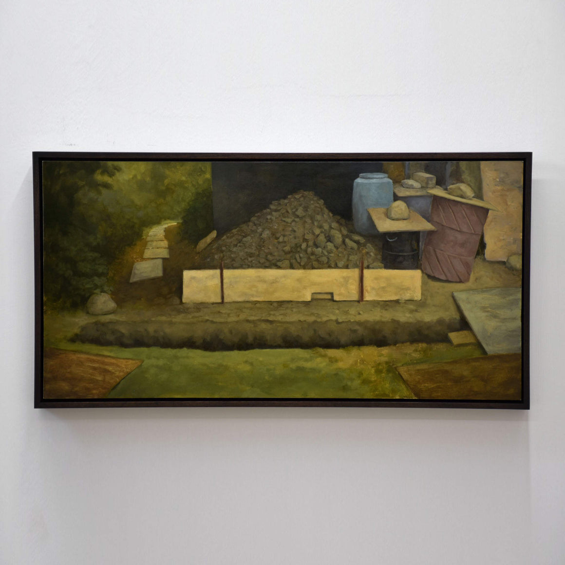Lazare, de Benoit Chartier. Peinture à l’huile sur panneau de bois, 18” x 36”, 2011. Peinture d’une cours arrière en chantier de construction.